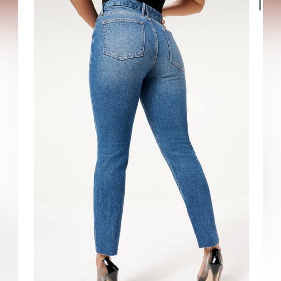 GOOD AMERICAN Good Classic Raw Hem Jeans Straight High Rise Blue940 Size 29 NEW - Picture 8 of 15